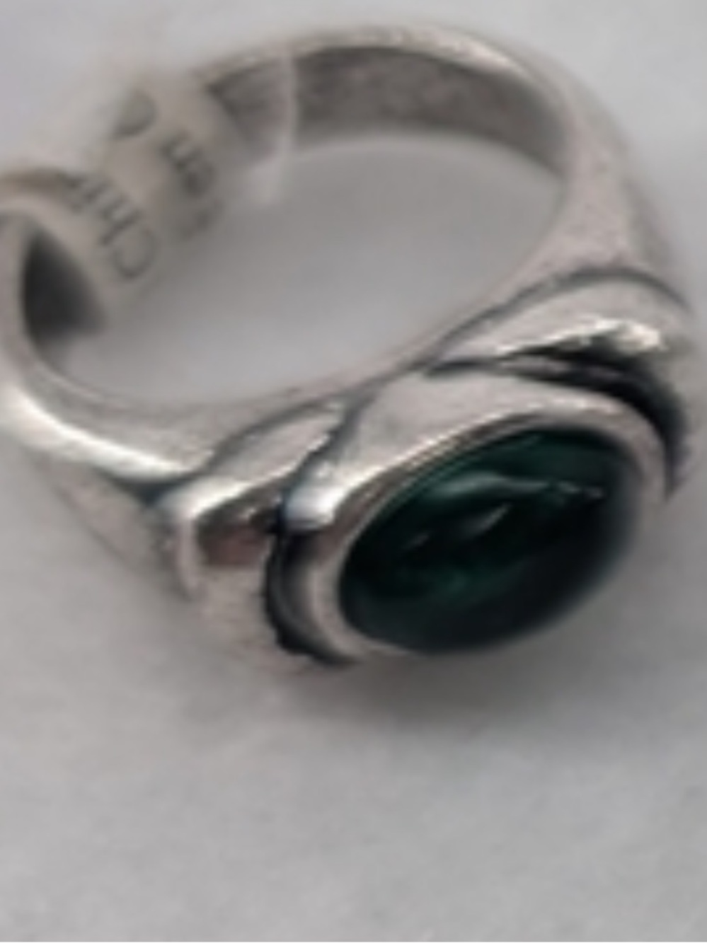 Free People Silver Ring with Dark Green Stone